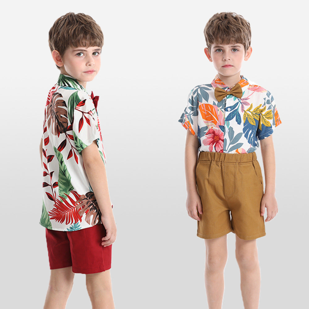 children's clothing boys' shirts spring and summer beach style floral shirt short-sleeved suit vacation summer floral shirt boys
