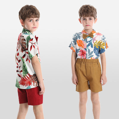 children's clothing boys' shirts spring and summer beach style floral shirt short-sleeved suit vacation summer floral shirt boys
