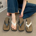 Fashionclassy square toe flip-flops women's summernew arrivaloutwear wedge heel wasteland style color matching thick sole sandals