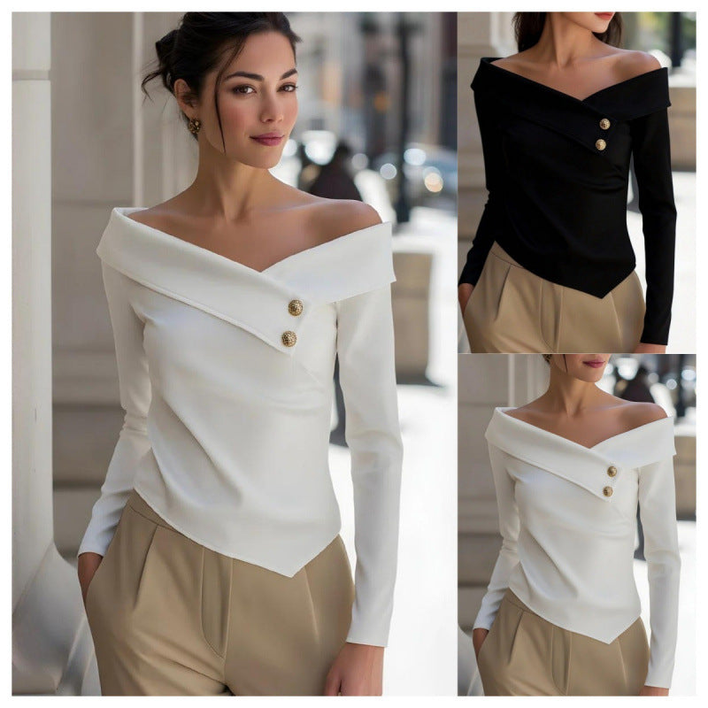 fashionexport women's clothing autumeleganceelegant one-shoulder bottomlong sleevesshirt
