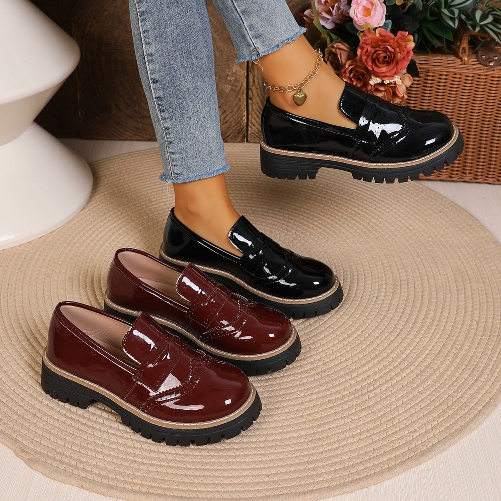 Exportplus size thick heel small leather shoes new arrivalexportbritish style thick sole slip-on casual loafers for women wholesale