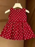 Infant & toddler princess dress - red polka dot sleeveless girl's dress - summer baby 100-day celebration photo shoot princess gown