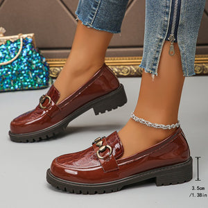 export british style women's leather loafers  new chunky heel single shoes plus size platform shoes spring and autumn loafers