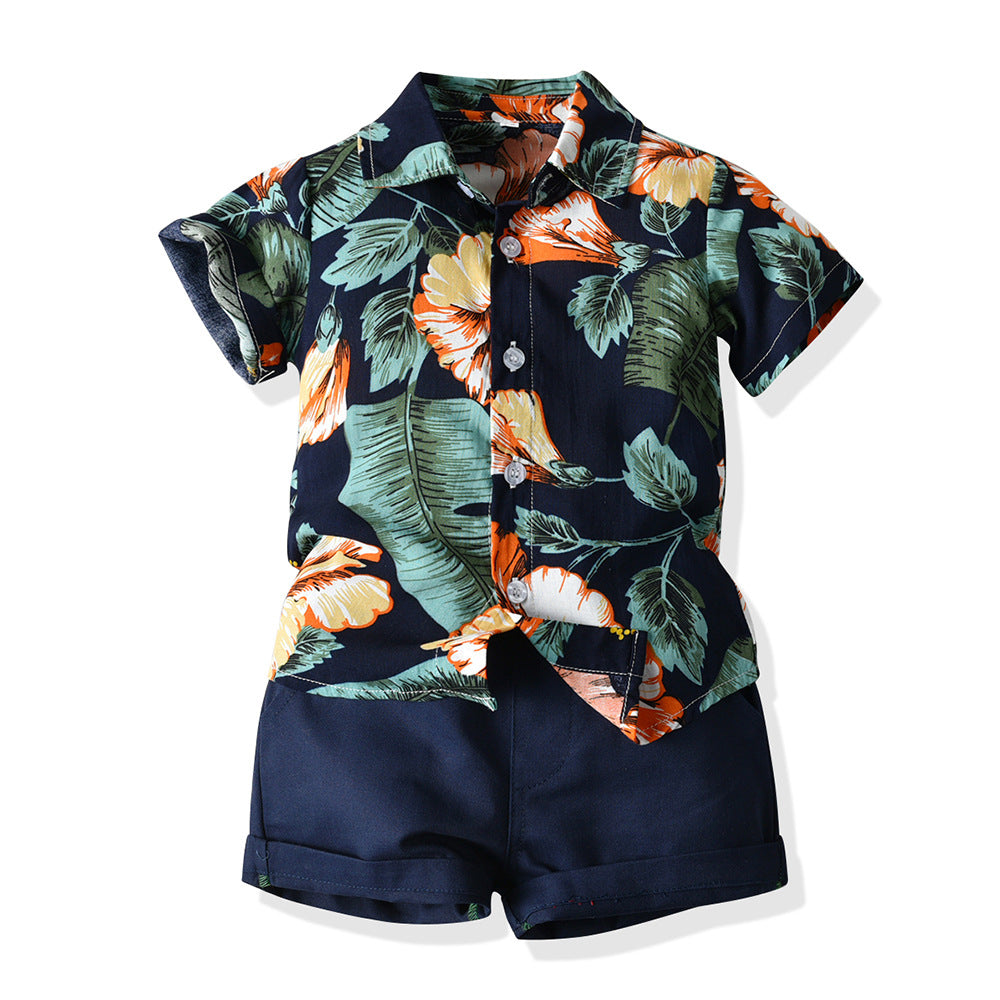 Export children's clothing boys shirt beach style vacation floral shirt short-sleeved hawaiian boys shirt children's clothing kidssuit