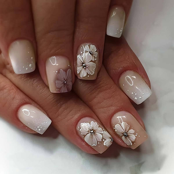 Simple and gradual change nail art fake nails medium and short square nail pieces hot-selling  flowers summer wear nail wholesale