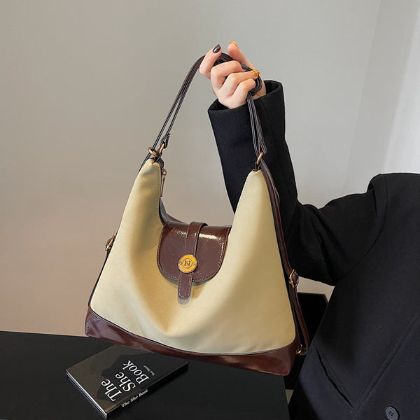 Tote bag, high-end sense, large-capacity contrasting color versatile messenger bag, exquisite handbag, fashionable commuter single-shoulder women's bag