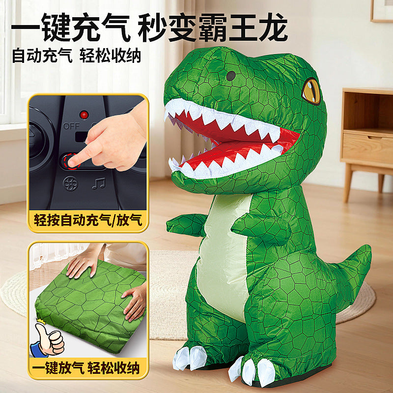 Popular large electric remote control inflatable dinosaur kids automatic inflatable music walking tyrannosaurus rex toy artificial