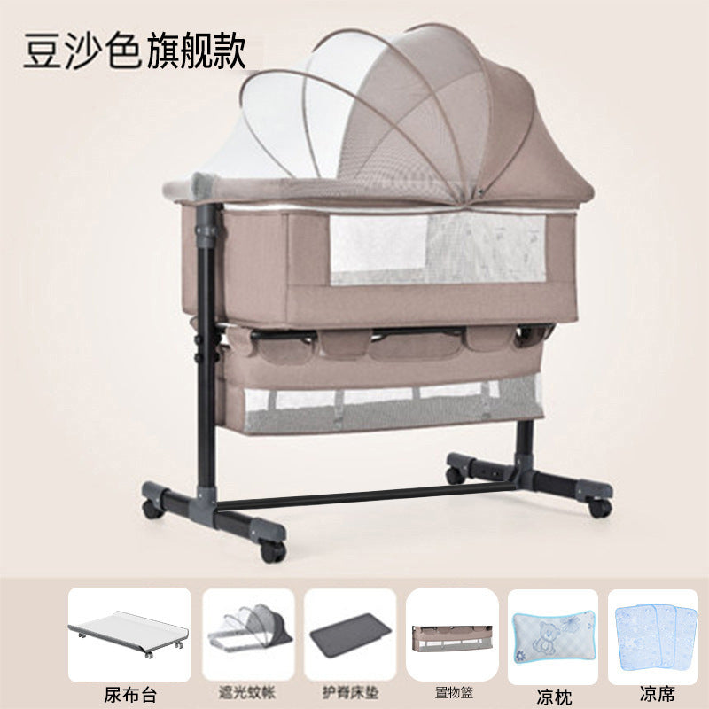 Baby crib newborn bed splicing large bed baby rocking bed bb children's bed cradle bed multifunctional movable foldable