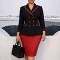 Professional commute suit dress set - color block, cinched waist, premium fabric two-piece set