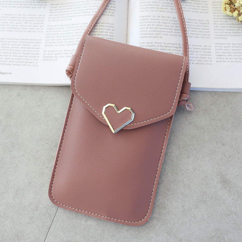 Simple Women's Wallet Mini Crossbody Shoulder Bag PVC Mobile Phone Bag Wallet Touch Screen Heart Leather Tote Bag