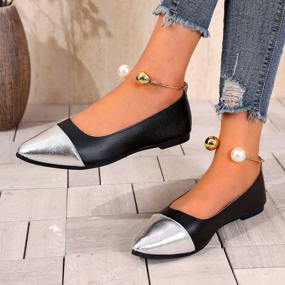 Exportplus size43french pointed toe flats women's color matching flats women's spring & fallnew arrivalfairy style beanie shoes
