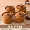 Set of four brown straight-sided stew pots
