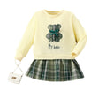 girls' sweatshirt - autumn long sleeve light yellow top - cute bear print - kids' crew neck korean style pullover