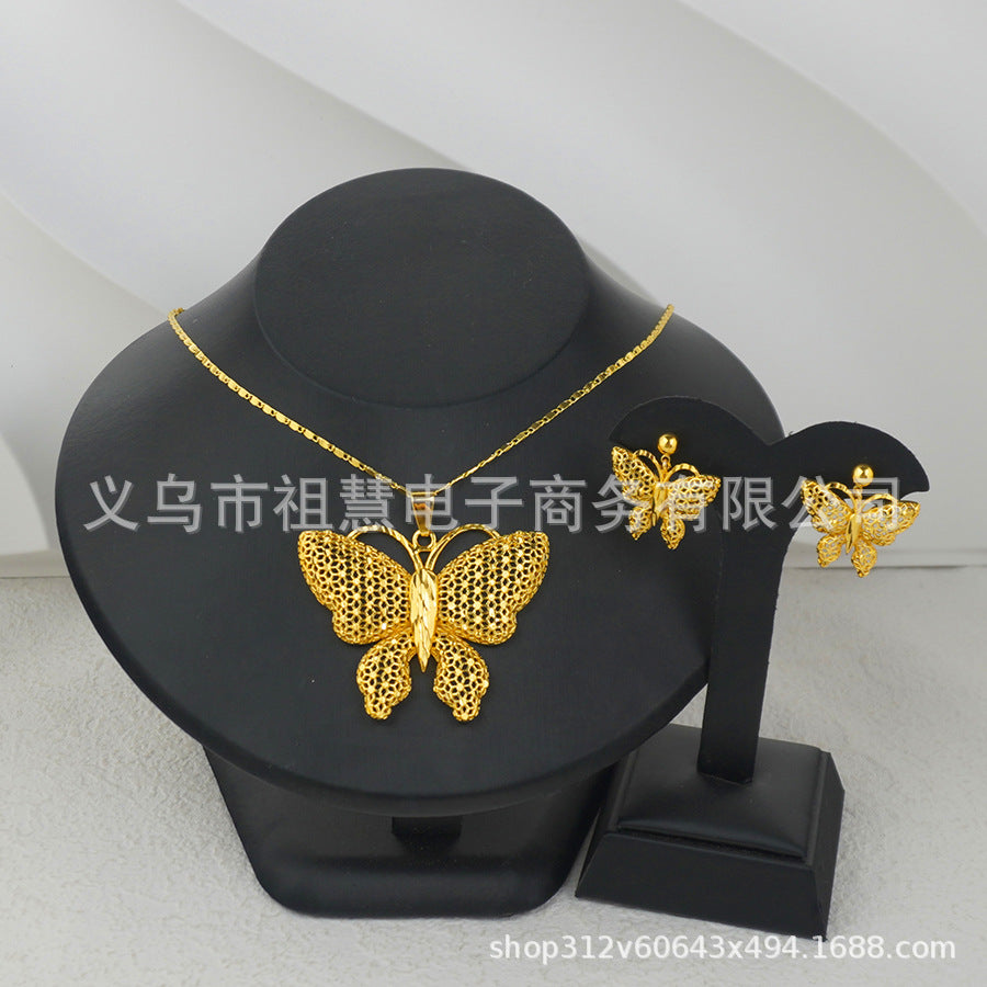 Two-piece set: new middle eastern dubai ethiopian women's pendant necklace and earrings, african sunflower style