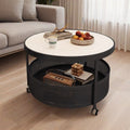 Cream style double-layer coffee table slate coffee table accessible luxury living room small apartment for home wheeled movable round table coffee table
