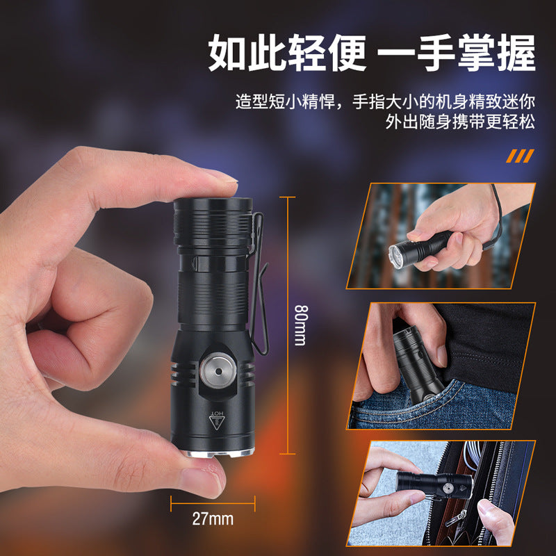 Cross-border new 2050 lumens EDC strong light flashlight outdoor convenient lighting emergency charging mini flashlight