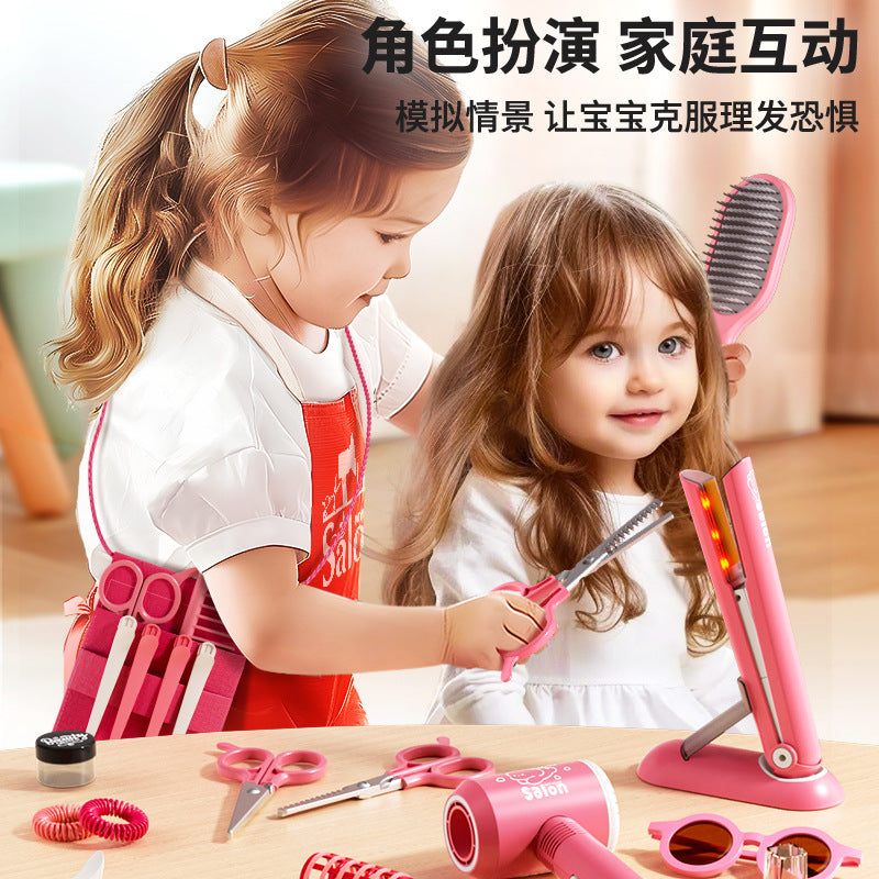 Kids' hair salon playset - realistic pretend play kit with hairdressing tools, comb, straightener, curling iron - perfect birthday gift for girls