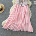 Xiaoxiangfengsequin round neck pleatedpatchworkdress women's summerclassy waist slimming lookpleated long skirt work clothing