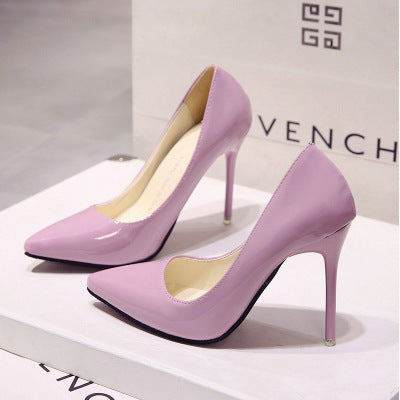 European style nude stiletto heels pointed toe black work pumps women's patent leather blue plus size shoes red wedding shoes