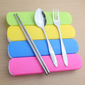 Creative stainless steel portable cutlery set - korean style student cute chopsticks, fork, and spoon set with travel case