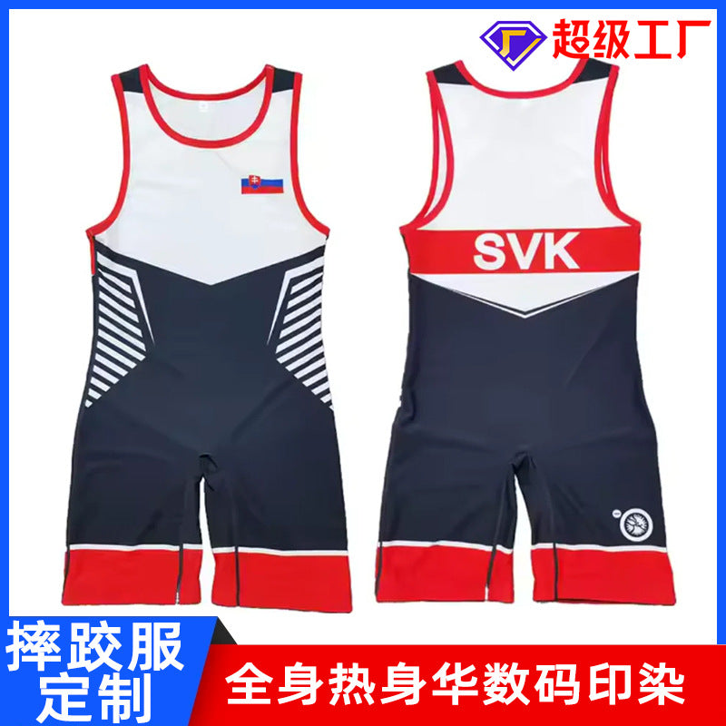 Sublimation full body print men's one-piece wrestling suit custom match weightlifting suit men's and women's free wrestling one-piece vest