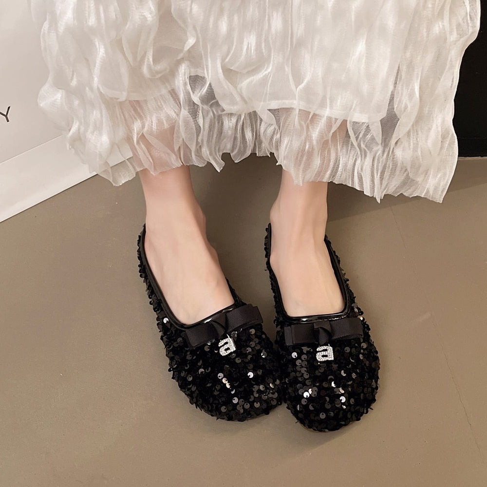 fashionable casual evening french bowknot new spring sequin flat loafers women's single shoes