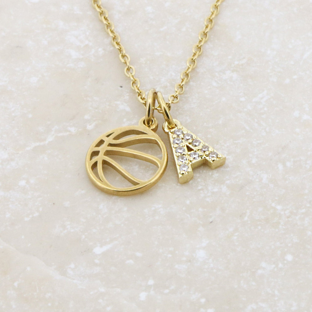New arrival cross-border style cut out basketball sports necklace 26 initial letters inlaid with diamonds pendant clavicle chain women's jewelry