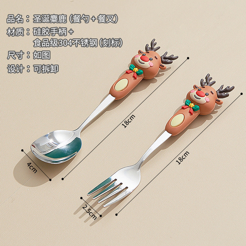 Wholesale christmas high-value stainless steel dessert spoons - cute cartoon creative coffee stirrers - gift tableware set