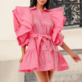 D3225 european and american plus size women's fashion cross-border dress -  new arrival: notch collar, flutter sleeves, a-line, export dress