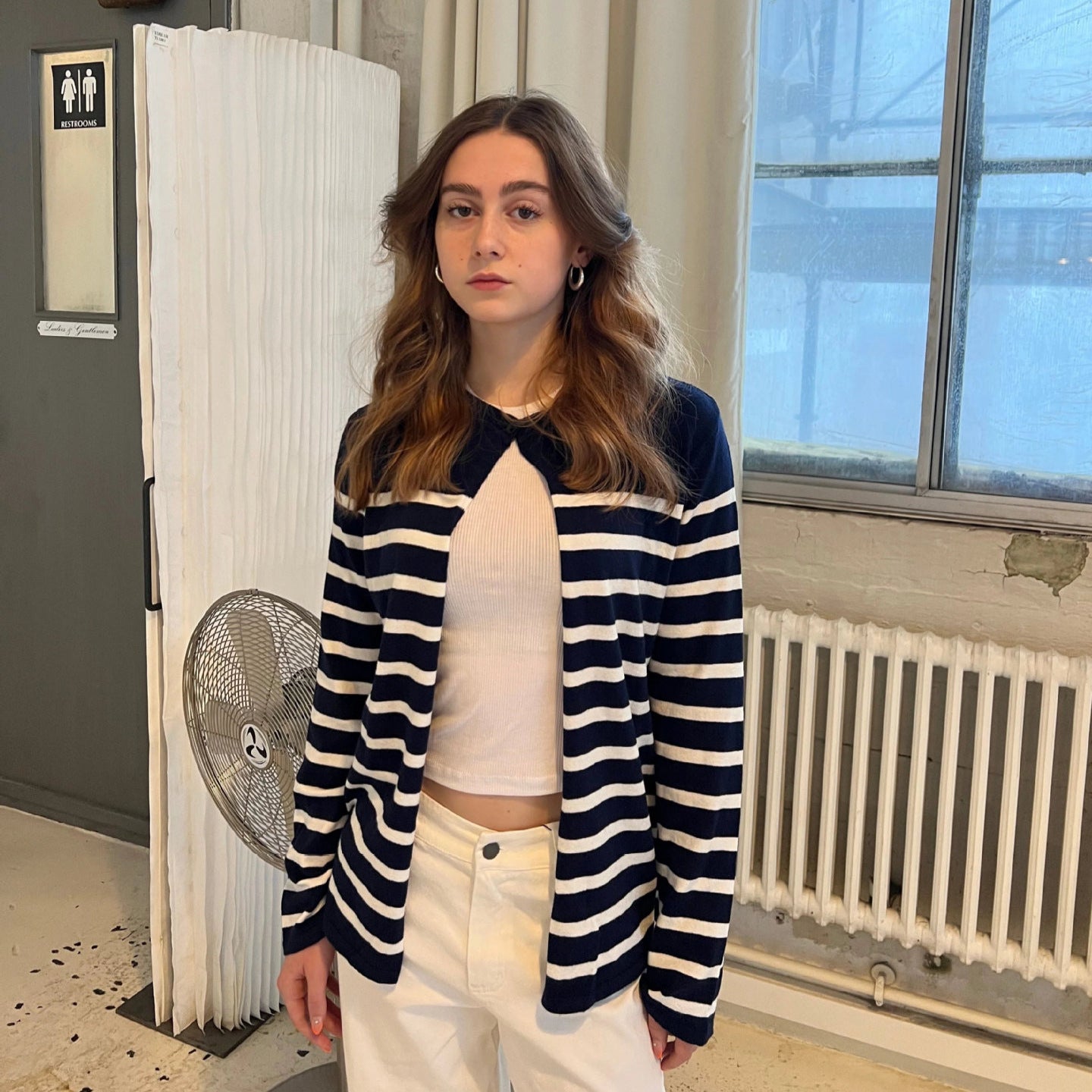 Cross-border striped knitted cardigan women's Europe, America 2025 autumn and winter new single-button cardigan sweater striped sweater women