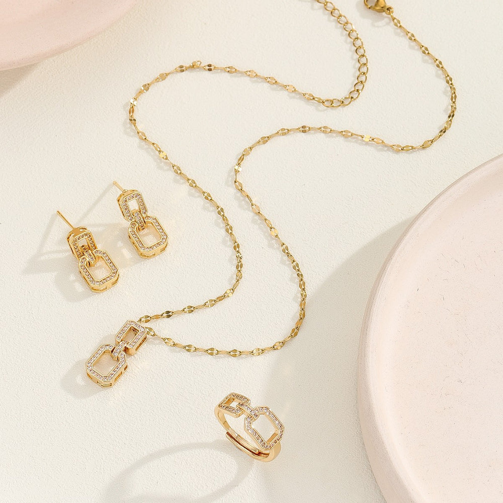 Women's jewelry influencer colorful geometric niche design fashionable minimalist electroplated zircon stud earrings, rings, and necklaces