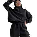 2025 spring/autumn hot-selling new women's amazon fashion solid color loose zip-up stand collar hoodie casual 2-piece set