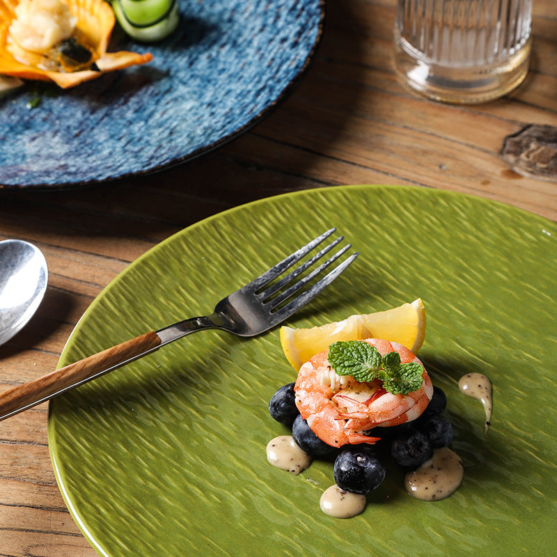 Japanese retroclassy sense kiln transformed steak shallow plate restaurant hotel ceramic western food plate dessert pastry plate plate