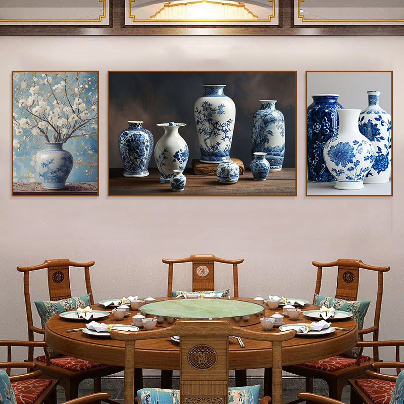 Blue and white porcelain decorative painting vase porcelain ceramic new Chinese style living room hanging painting hotel hotel restaurant box Chinese style