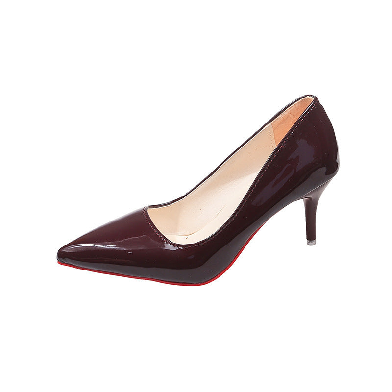 High heels women's stilettos 2026 spring autumflats patent leather black sexy pointed toe high heels bright leather flats women