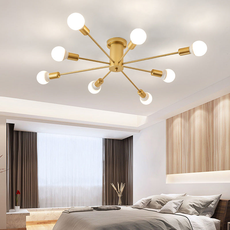 wholesale creative bedroom multi-head ceiling lamp scandinaviancasual iron art dining room living room study golden ceiling lamp
