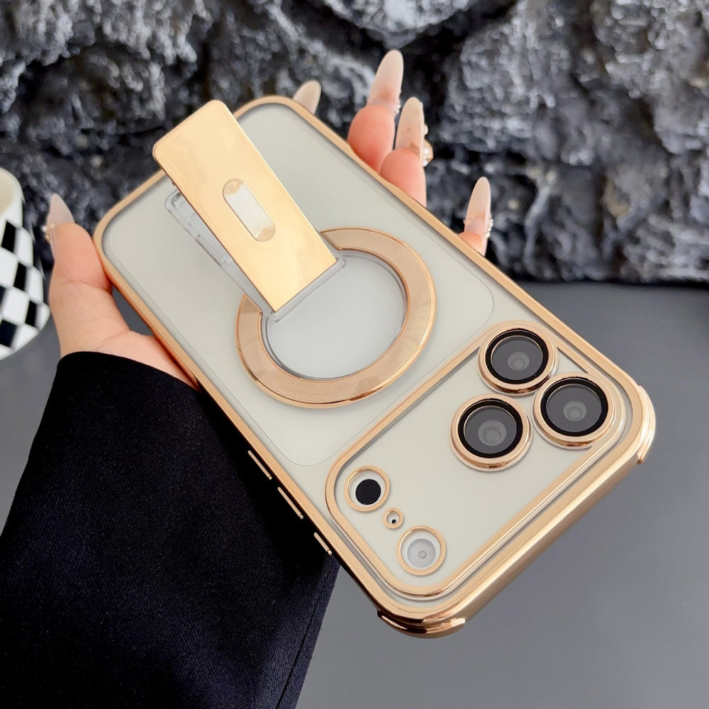 New electroplated invisible magnetic corner stand case for iphone 17 pro max, compatible with iphone 16, drop-proof
