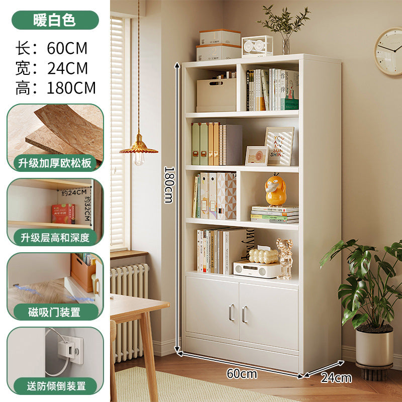 Simple bookshelf floor-to-ceiling against the wall, living room shelf layered storage rack, storage cabinet integrated, simple household bookcase
