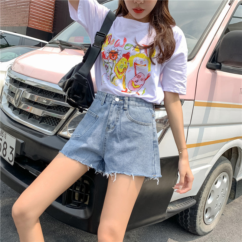 Raw edge denim shorts for women new arrival hot selling fashionelegantwork clothingshorts must edge washed wide leg jeans