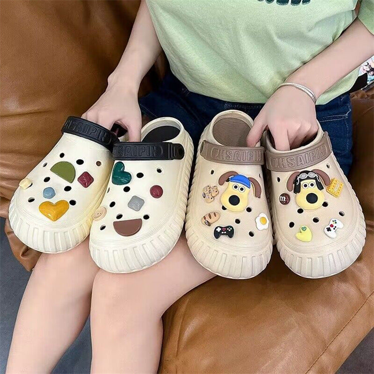 Women's summer clogs: 2023 new cute thick-soled beach cartoon closed-toe half slippers - "cloud-like comfort"