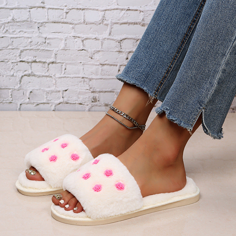Export cotton slippers, fur slippers, women's indoor home, fall and winter short stuffedflats open slippers, large size slippers