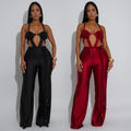 C7557 cross-border   fashion women's solid color sexy bandeau backless tie-up jumpsuit