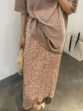 2025 european and american new fashion high-waisted slimming sequin midi skirt - women's elastic waist, back slit, stretch straight-leg long skirt