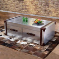 American retro coffee table and side table set - metal aluminum, genuine leather, industrial style for office, cafe, or cigar shop