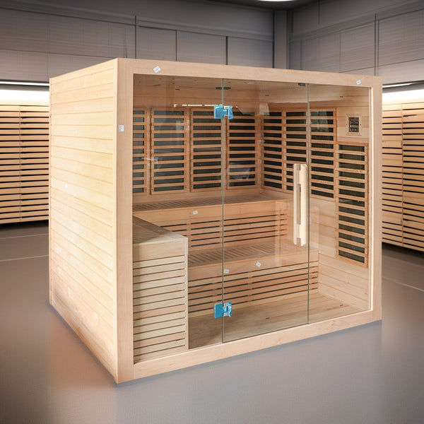 Prefabricated hemlock multi-person large commercial hotel clubhouse far infrared light wave sauna, steam room