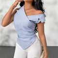 European and american cross-border   new striped design women's summer turn-down collar off-shoulder sleeveless vest