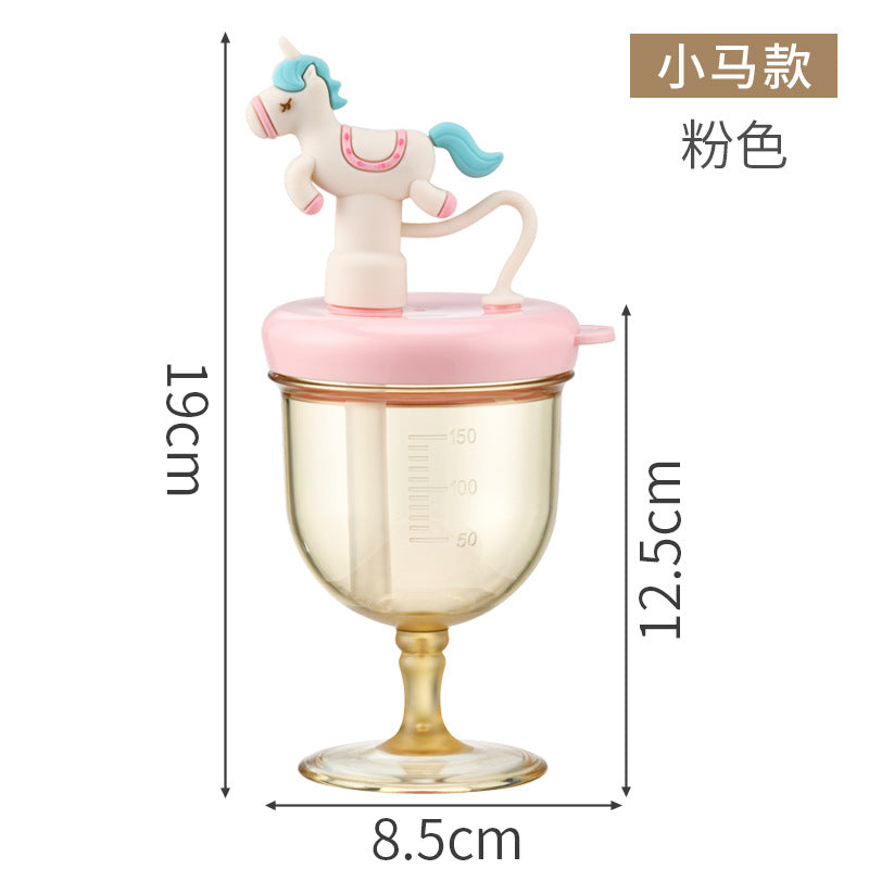 Ppsu water bottle baby training cup highball cup with scale unicorn straw cup children's drinking cup anti-choking