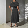 European and american cross-border  spring/summer women's pleated off-the-shoulder maxi dress