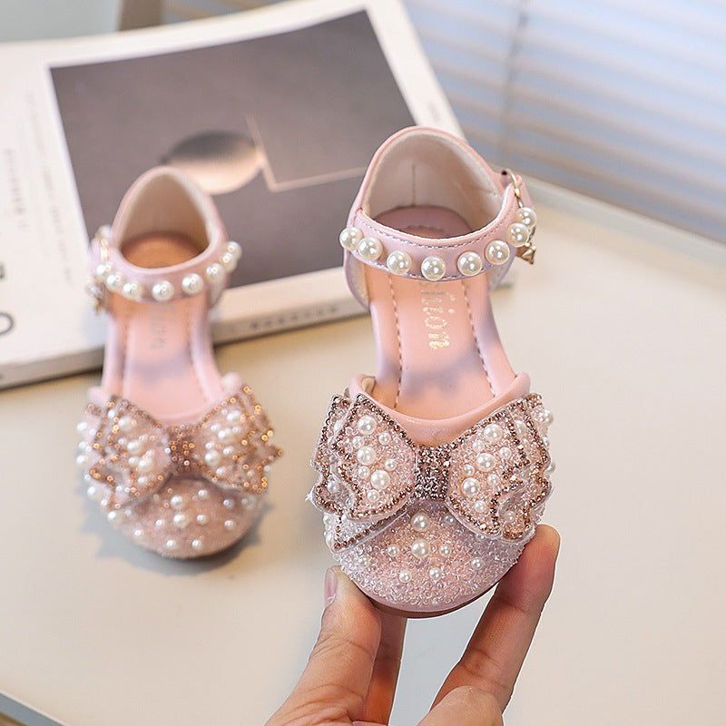 Vancahao girls' princess shoes - new soft-soled sandals for babies, kids' summer bowknot pearl single shoes for little girls