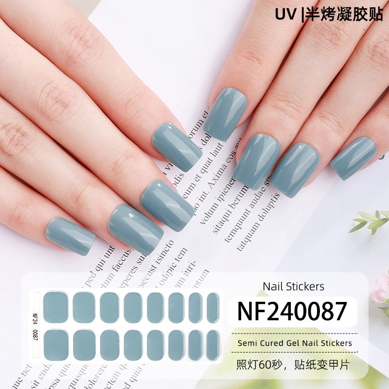 Zhengxiang new semi-cured gel nail art sticker solid color pure green onion gel UV nail sticker simple baking lamp gel nail art
